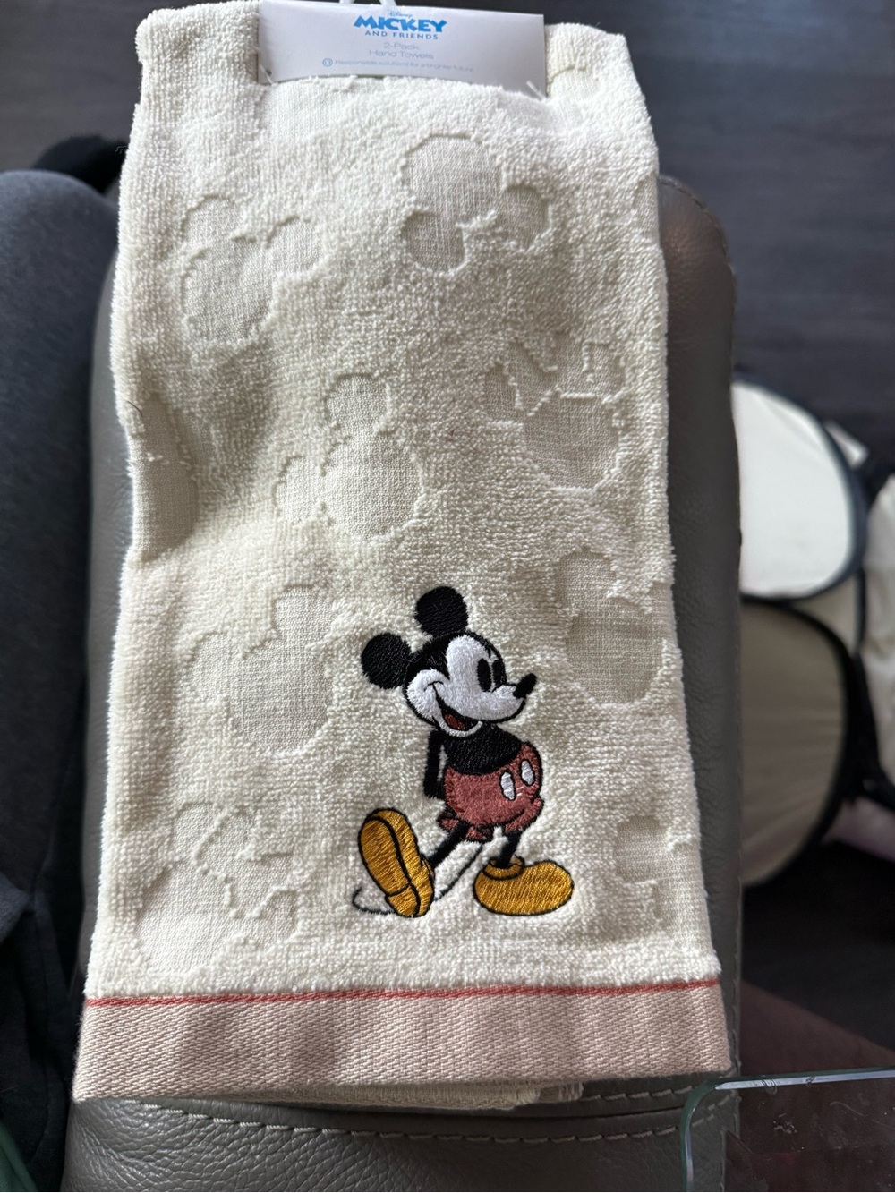 Disney Mickey Mouse Embroidered Hand Towel - Cream. Set of 2
